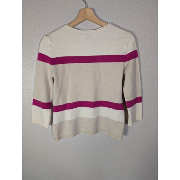 St John Sweater Women Small Cream Pink Stripe Wool Knit - Picture 3 of 6